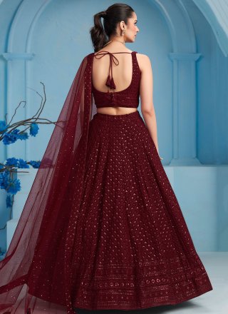 Maroon Georgette Embroidered, Sequins and Thread Work Lehenga Choli