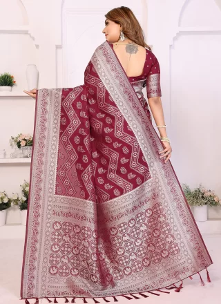 Maroon Georgette Woven Work Contemporary Sari