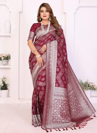 Maroon Georgette Woven Work Contemporary Sari