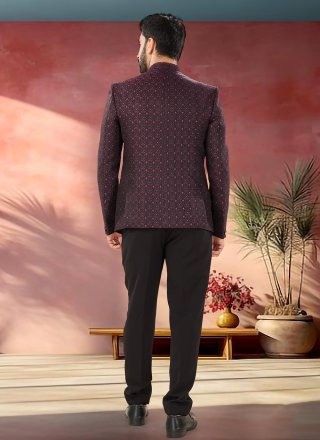 Maroon Jacquard Hand Work Jodhpuri Suit for Men