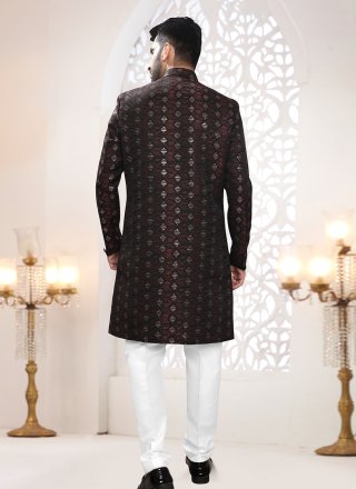 Maroon Jacquard Indo Western with Woven Work for Ceremonial