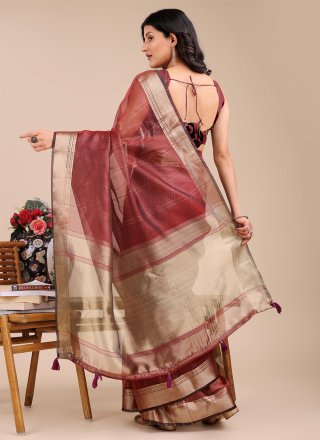 Maroon Jacquard Work Organza Trendy Saree