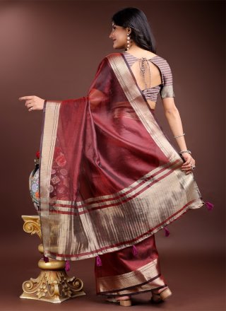 Maroon Organza Classic Sari