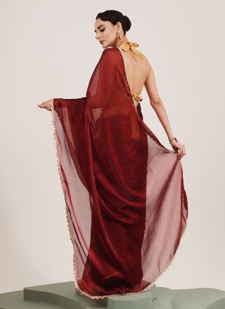Maroon Organza Contemporary Saree