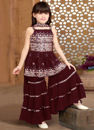 Maroon Pure Crepe Readymade Salwar Suit
