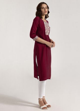 Maroon Rayon Casual Kurti
