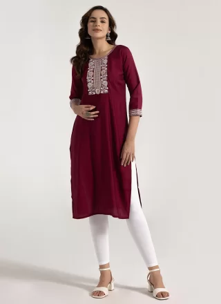 Maroon Rayon Casual Kurti