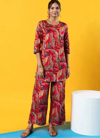 Maroon Rayon Digital Print Work Casual Kurti