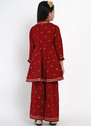 Maroon Rayon Lace and Print Work Designer Kurti