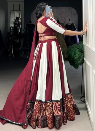 Maroon Rayon Mirror and Print Work Readymade Lehenga Choli