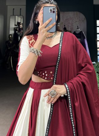 Maroon Rayon Mirror and Print Work Readymade Lehenga Choli