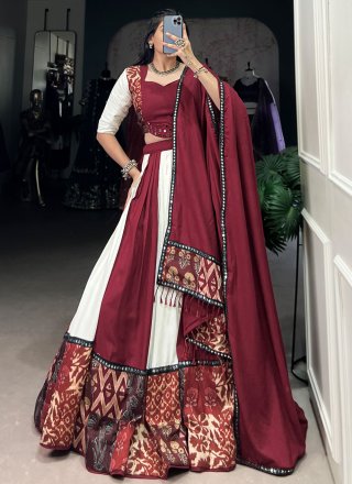 Maroon Rayon Mirror and Print Work Readymade Lehenga Choli