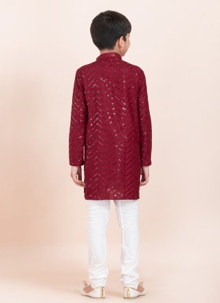 Maroon Rayon Sequins Work Kurta Pyjama for Ceremonial