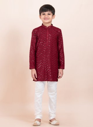 Maroon Rayon Sequins Work Kurta Pyjama for Ceremonial