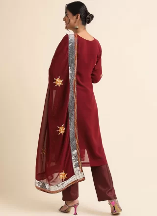 Maroon Sequins and Thread Work Faux Georgette Salwar Suit