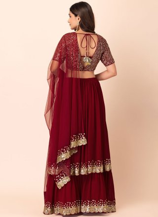 Maroon Sequins and Zari Work Georgette Lehenga Choli