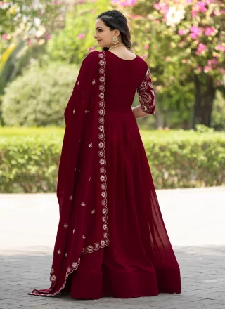 Maroon Shimmer Gown with Embroidered Work