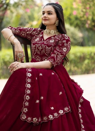 Maroon Shimmer Gown with Embroidered Work