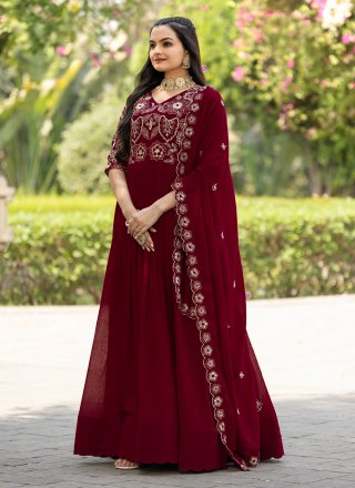 Maroon Shimmer Gown with Embroidered Work