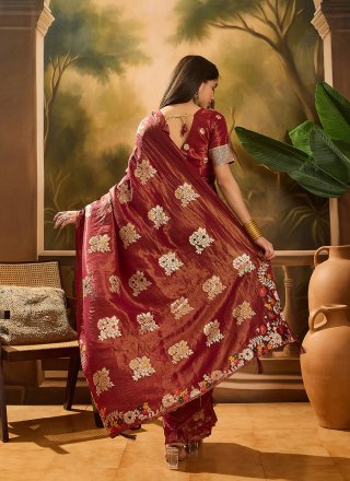 Maroon Shimmer Jacquard Work Classic Sari