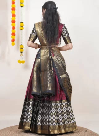 Maroon Silk A - Line Lehenga Choli with Weaving and Zari Work