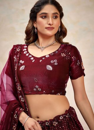 Maroon Silk Lehenga Choli with Embroidered and Sequins Work