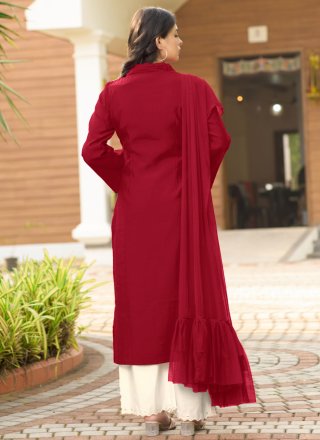 Maroon Silk Readymade Salwar Suit with Embroidered Work