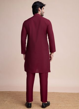 Maroon Silk Sequins and Thread Work Kurta Mens Wear for Ceremonial