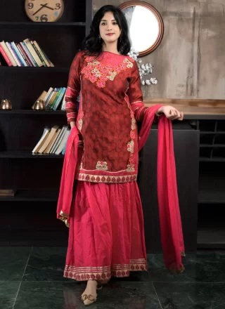 Maroon Silk Sharara Set