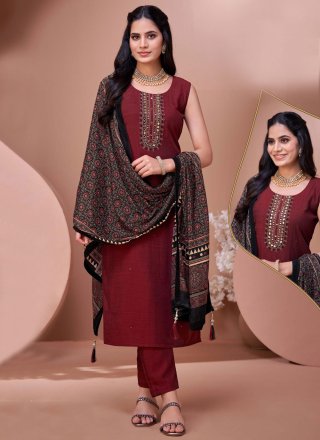 Maroon Silk Trendy Suit with Embroidered Work