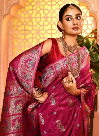 Maroon Silk Woven Work Classic Saree for Ceremonial