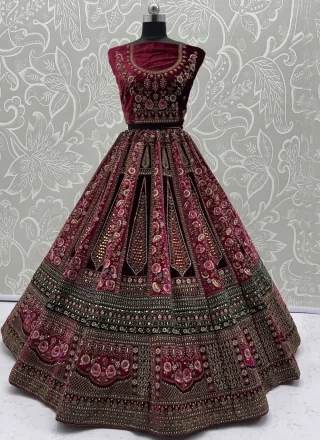 Maroon Velvet A - Line Lehenga Choli