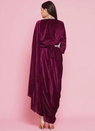 Maroon Velvet  Designer Gown