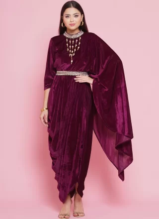 Maroon Velvet  Designer Gown