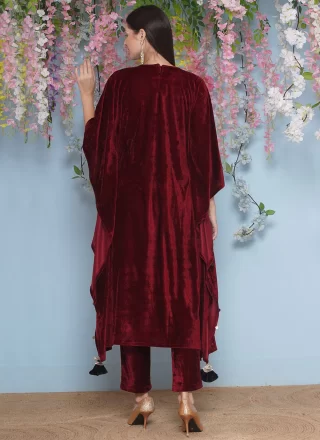Maroon Velvet Designer Gown with Embroidered Work
