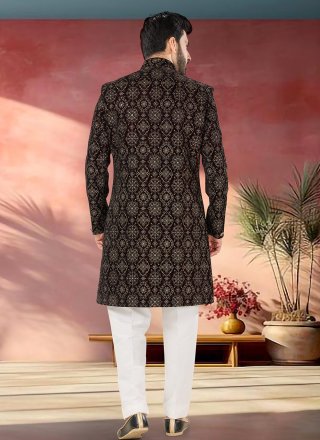Maroon Velvet Embroidered, Sequins and Thread Work Indo Western