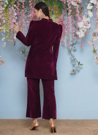 Maroon Velvet Embroidered Work Designer Gown