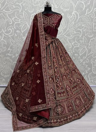 Maroon Velvet Lehenga Choli