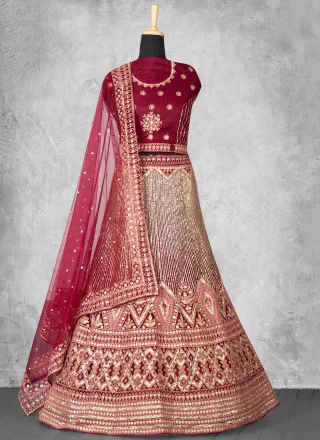 Maroon Velvet Lehenga Choli with Embroidered and Sequins Work for Engagement