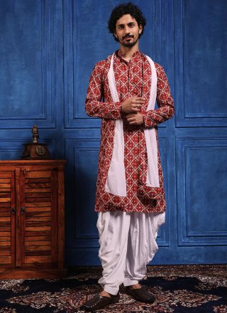 Maroon Viscose Dhoti Kurta with Bandhej, Chikankari, Embroidered, Lucknowi Work, Print and Sequins Work