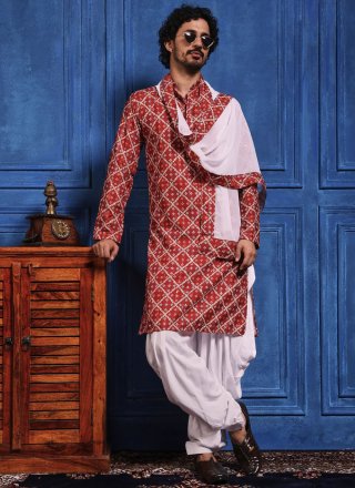 Maroon Viscose Dhoti Kurta with Bandhej, Chikankari, Embroidered, Lucknowi Work, Print and Sequins Work