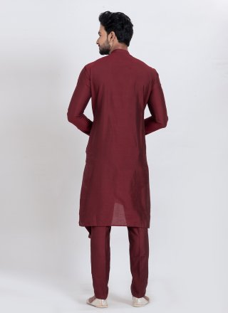 Maroon Viscose Indo Western In Plain for Men