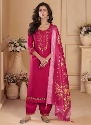 Maroon Viscose Salwar Suit with Floral Patch Work