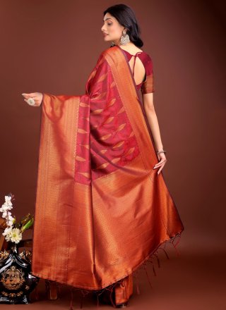 Maroon Weaving Work Banarasi Silk Designer Sari