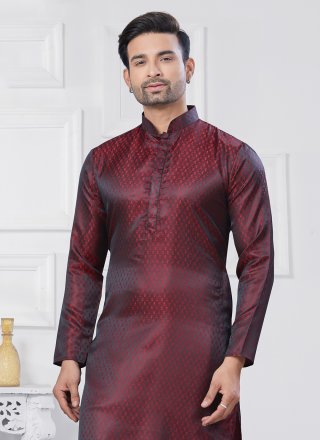 Maroon Weaving Work Jacquard Silk Kurta Pyjama