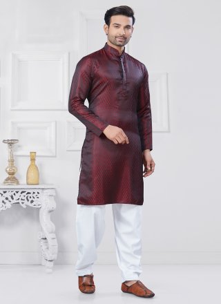 Maroon Weaving Work Jacquard Silk Kurta Pyjama