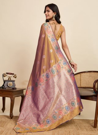 Marvelous Gold Silk Classic Sari with Jacquard and Woven Work