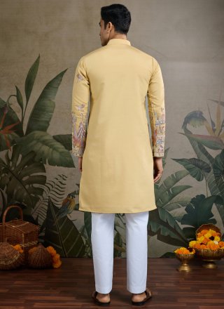 Marvelous Khaki and Yellow Silk Kurta Mens Wear