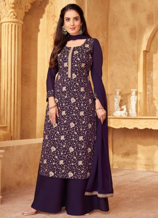 Marvelous Purple Georgette Palazzo Salwar Suit