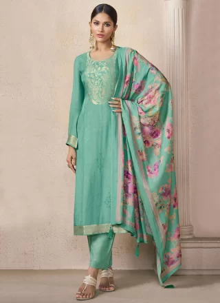 Maslin Silk Pant Style Suit In Green Color